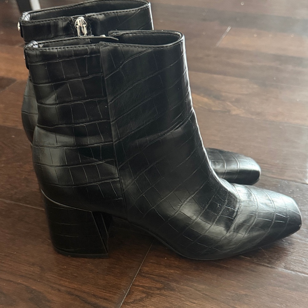 Nine West Black Croc-Pattern Ankle Booties